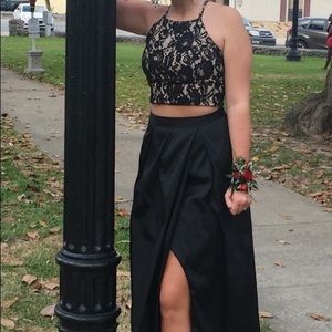 Black two piece floor length dress